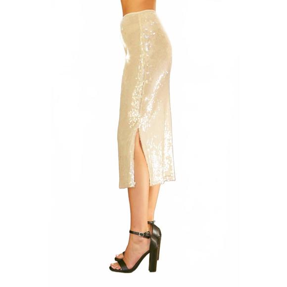 NEW IDEM DITTO mermaid sequin midi skirt with side slit in champagne - Picture 2 of 6